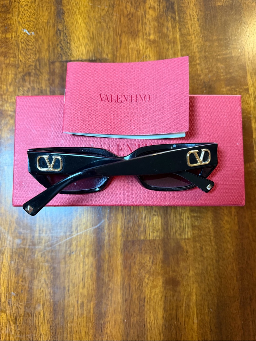 Valentino Black Cat-Eye Sunglasses with Gold V Emblems